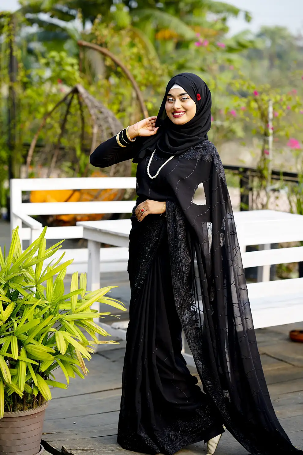 Silk Blend Saree with Embroidery Siroeski Glass Stone Work